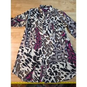 Silk culture size large 100% silk collared blouse colorful purple leopard print